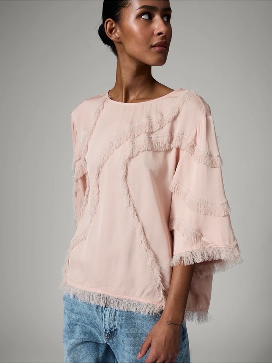 Day Birger Et Mikkelsen Tops - DAY Women's Pale Pink Fringe-Trim Relaxed Blouse size US 10 NWT